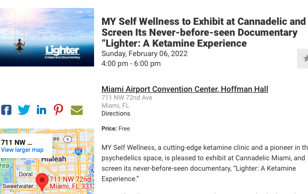 MY Self Wellness to Exhibit at Cannadelic and Screen Its Never-before-seen Documentary “Lighter: A Ketamine Experience