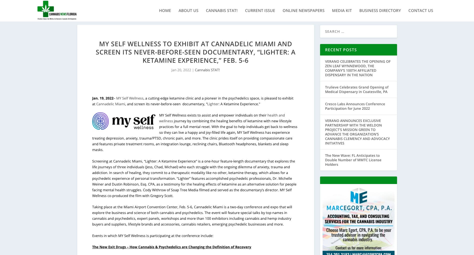 MY Self Wellness to Exhibit at Cannaddelic Miami and Screen its Never-Before-Seen Documentary