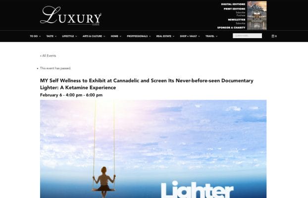 MY Self Wellness to Exhibit at Cannadelic and Screen Its Never-before-seen Documentary Lighter: A Ketamine Experience