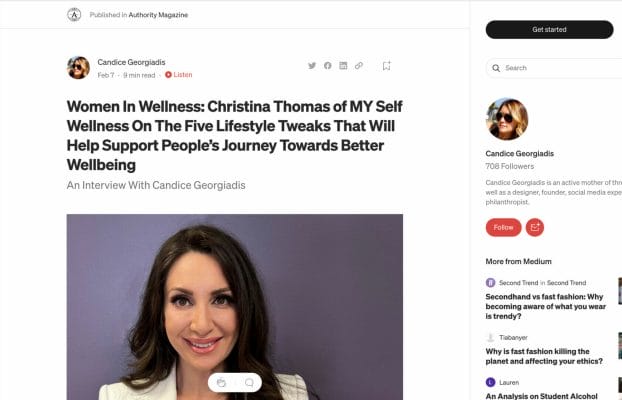 Women In Wellness: Christina Thomas of MY Self Wellness On The Five Lifestyle Tweaks That Will Help Support People’s Journey Towards Better Wellbeing
