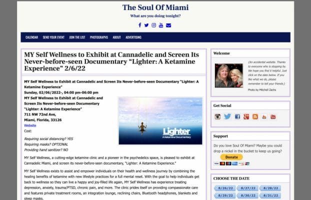 MY Self Wellness to Exhibit at Cannadelic and Screen Its Never-before-seen Documentary “Lighter: A Ketamine Experience” 2/6/22